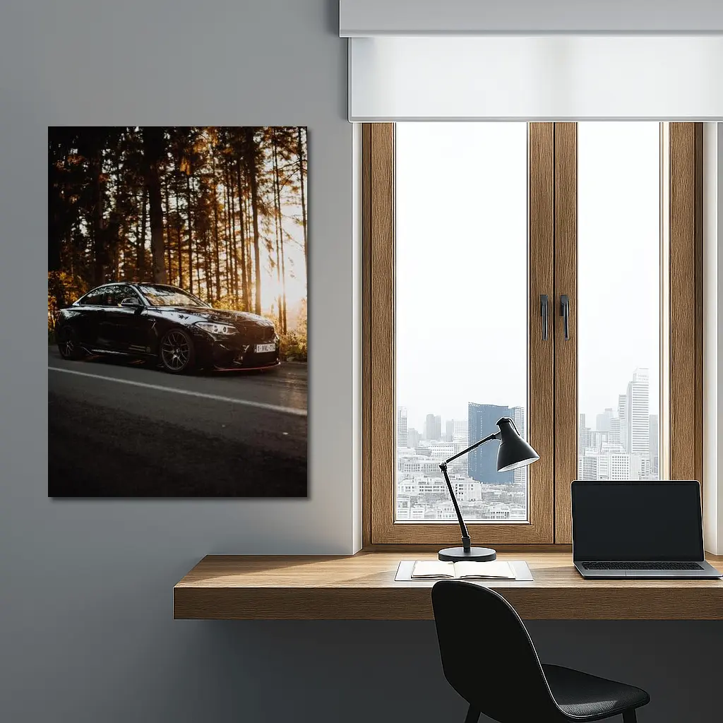 BMW M4 Black Coupe Forest Sunset Road – Wall Art