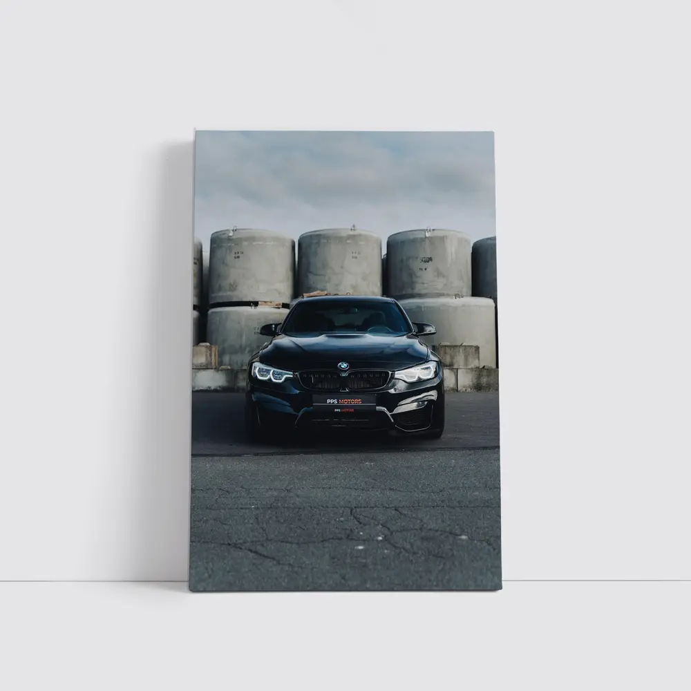 Black BMW M4 Front View Industrial Background – Wall Art