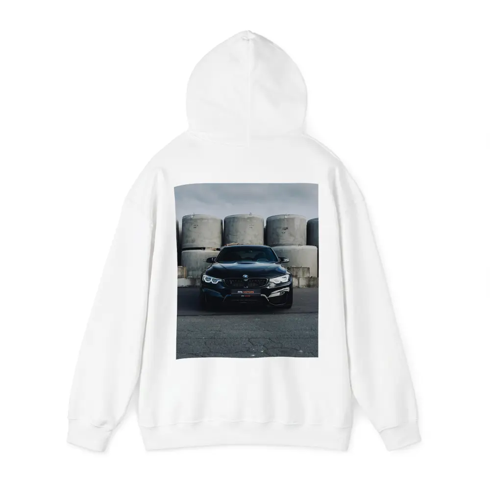 Black BMW M4 Front View Industrial Background – Hoodies