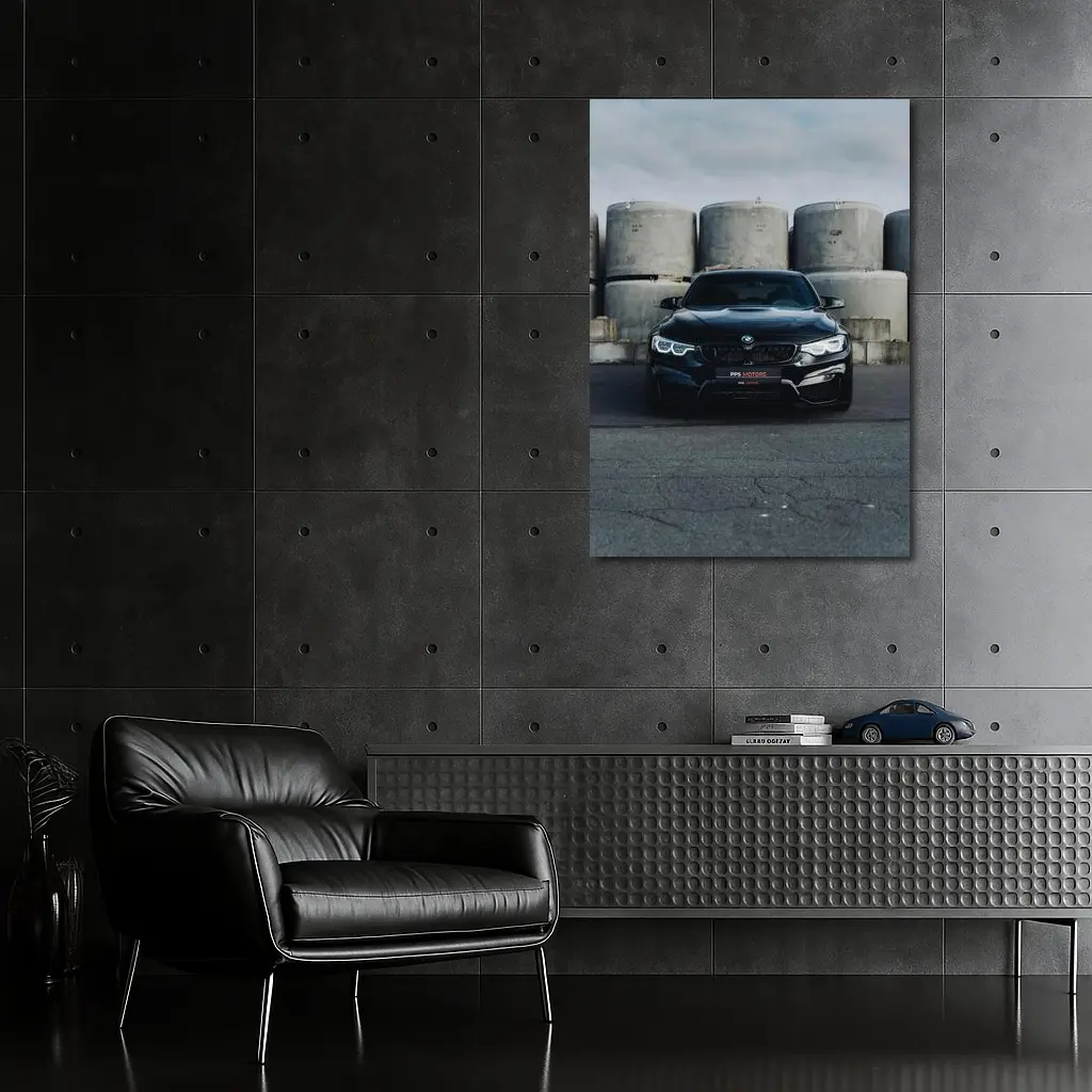 Black BMW M4 Front View Industrial Background – Wall Art