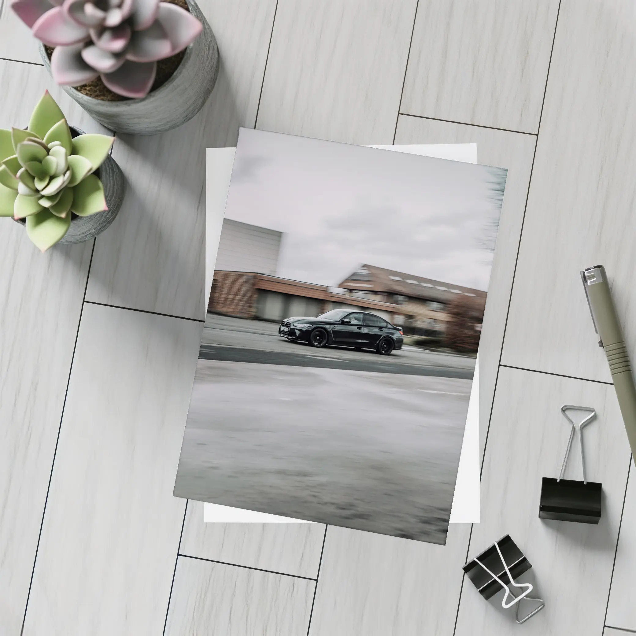 BMW M3 Black Sedan Street Motion Shot – Postcards