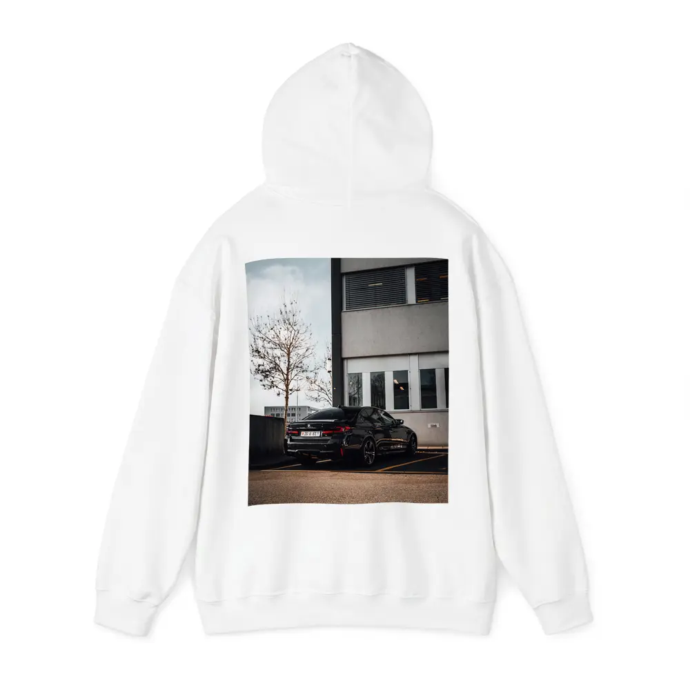 BMW M5 Black Sedan Urban Parking Lot – Hoodies