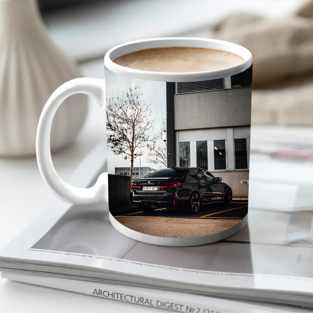 BMW M5 Black Sedan Urban Parking Lot – Mugs