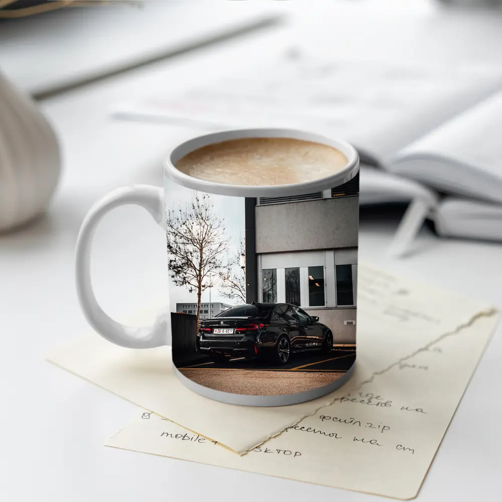 BMW M5 Black Sedan Urban Parking Lot – Mugs