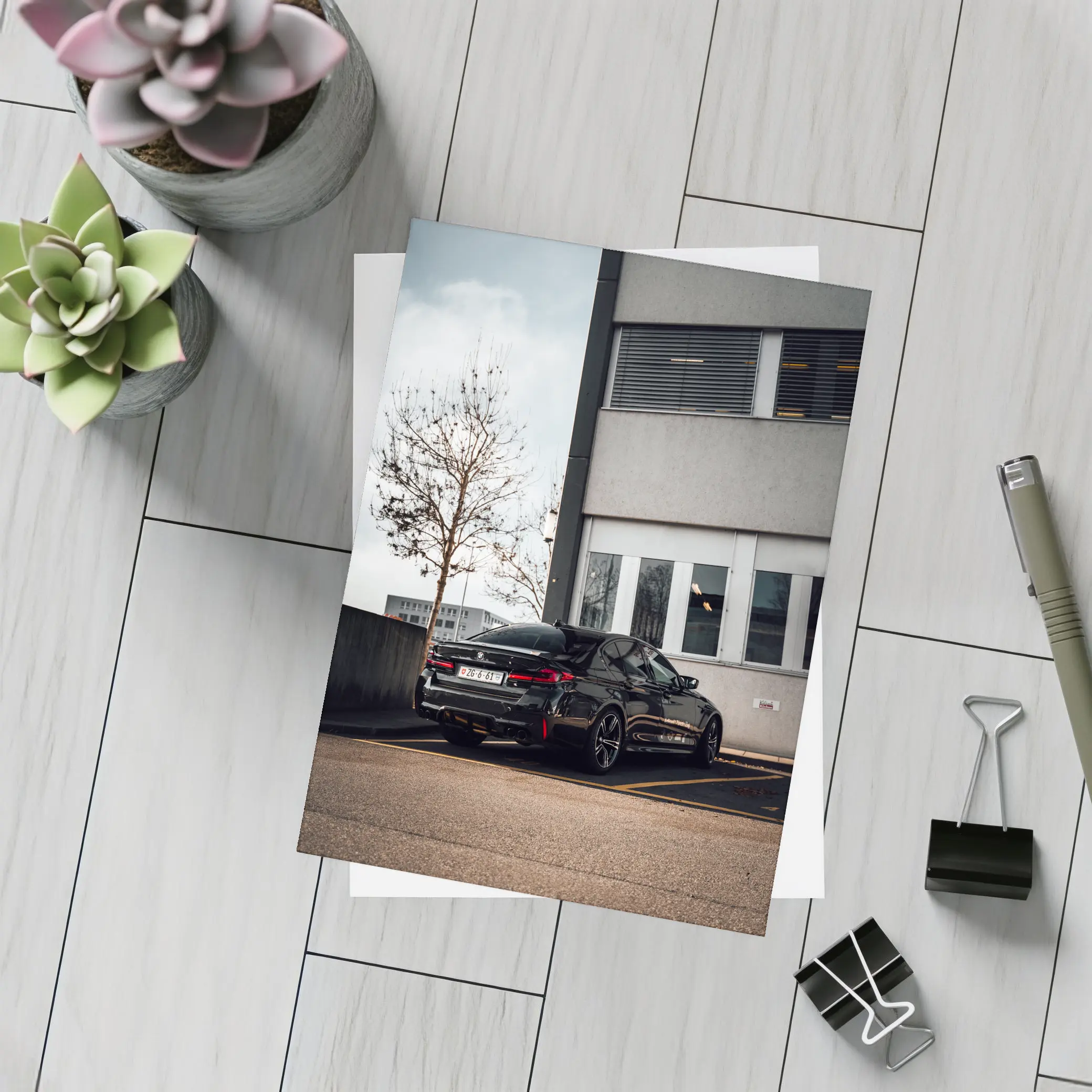 BMW M5 Black Sedan Urban Parking Lot – Postcards