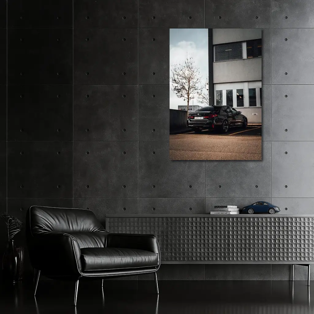 BMW M5 Black Sedan Urban Parking Lot – Wall Art