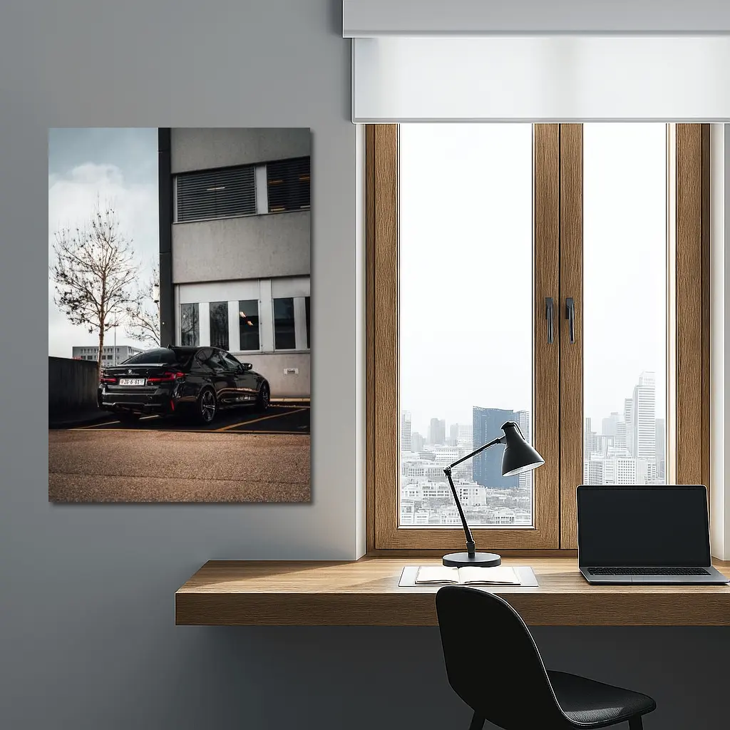 BMW M5 Black Sedan Urban Parking Lot – Wall Art