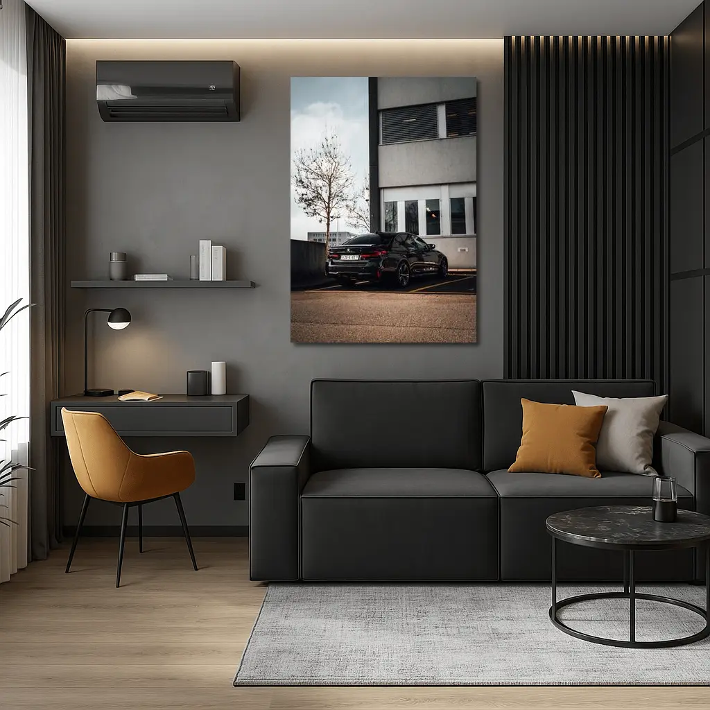 BMW M5 Black Sedan Urban Parking Lot – Wall Art