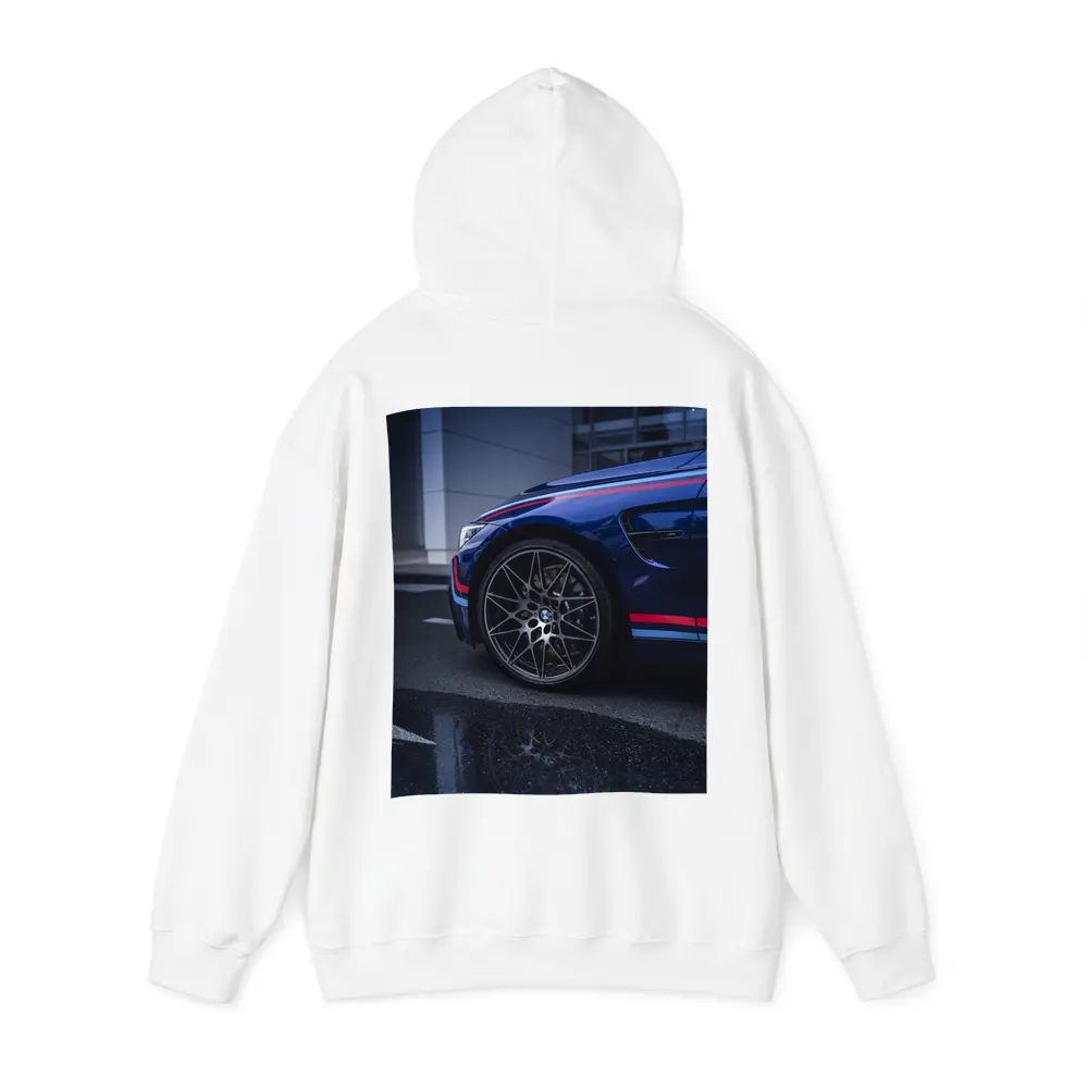 BMW M4 Blue Racing Stripes Wet Pavement – Hoodies