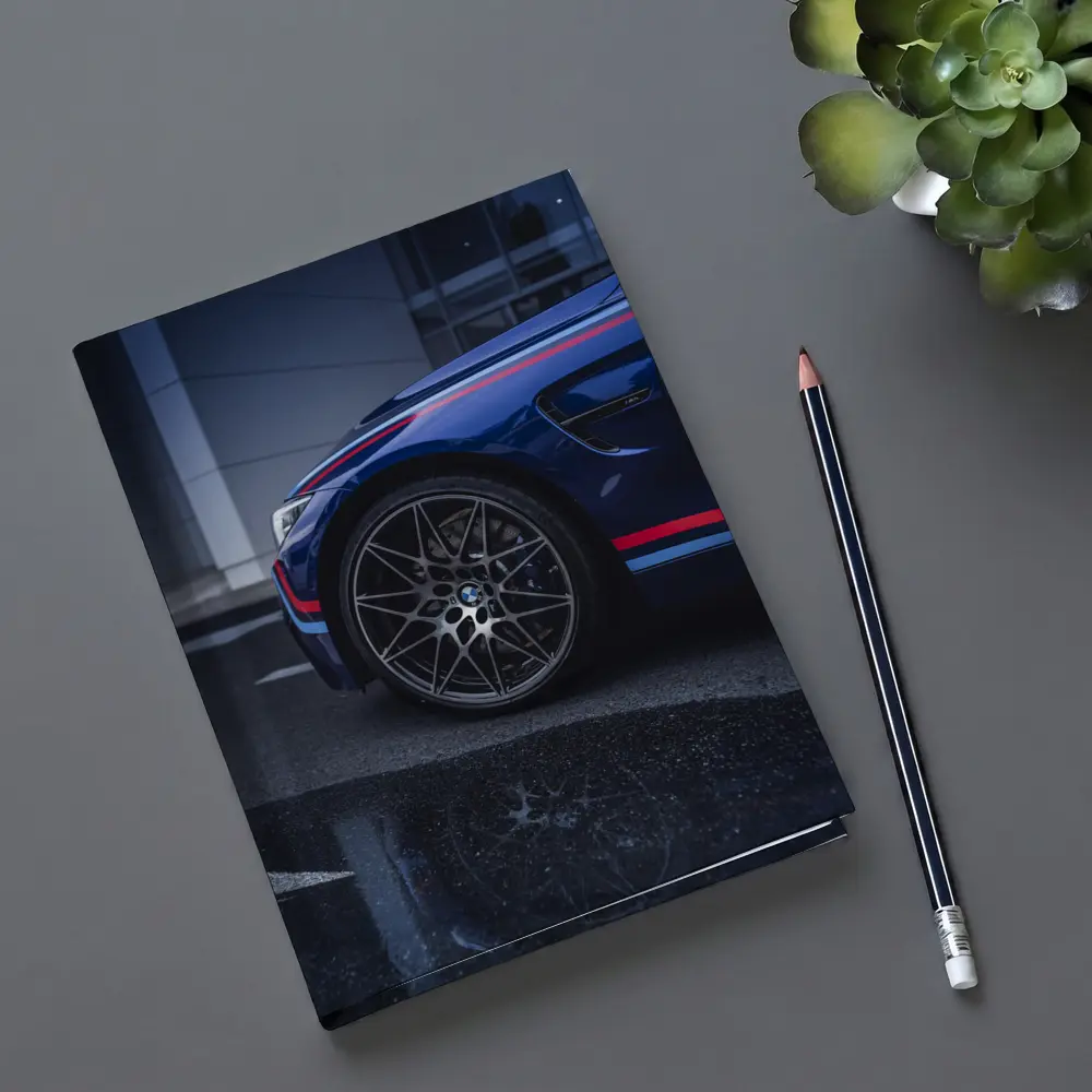 BMW M4 Blue Racing Stripes Wet Pavement – Notebooks