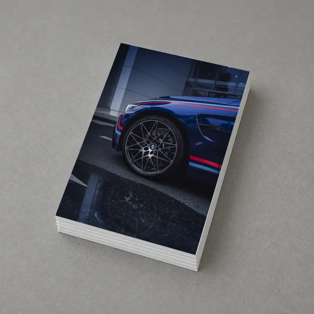 BMW M4 Blue Racing Stripes Wet Pavement – Postcards