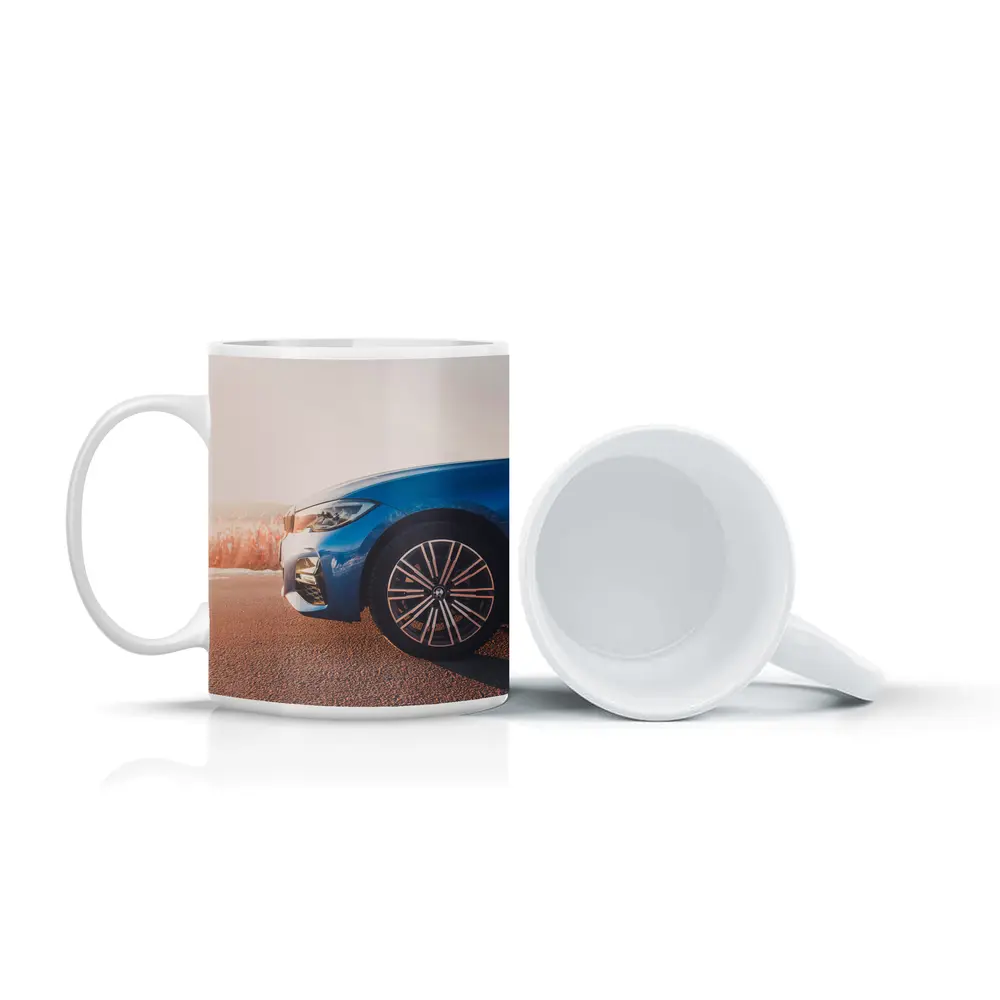 BMW 3 Series Blue Car Sunny Road – Mugs