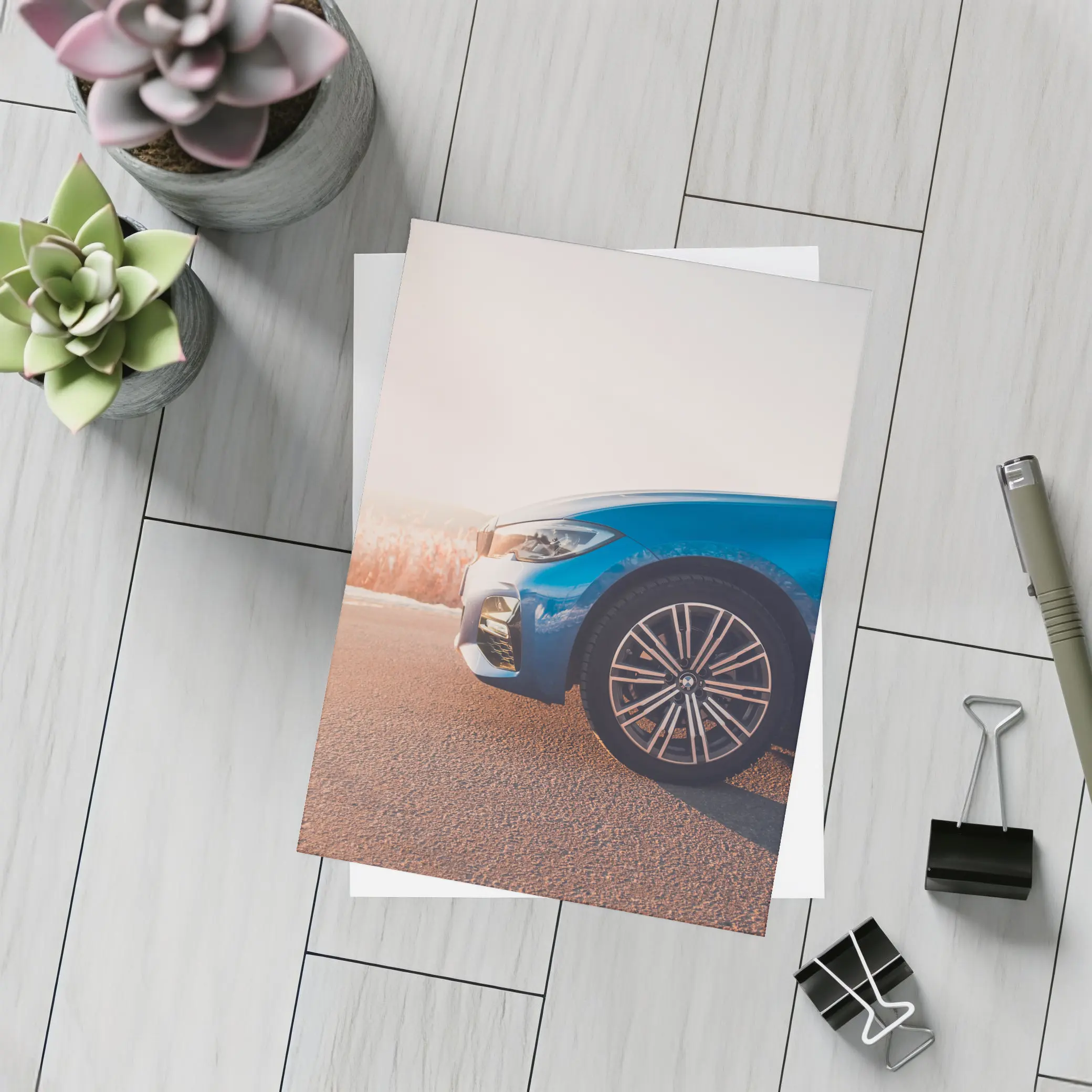 BMW 3 Series Blue Car Sunny Road – Postcards