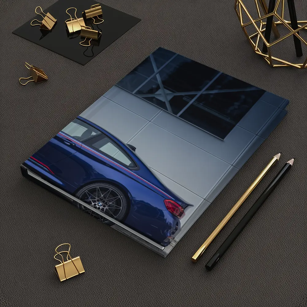 BMW M4 Blue Coupe Against Modern Building – Notebooks