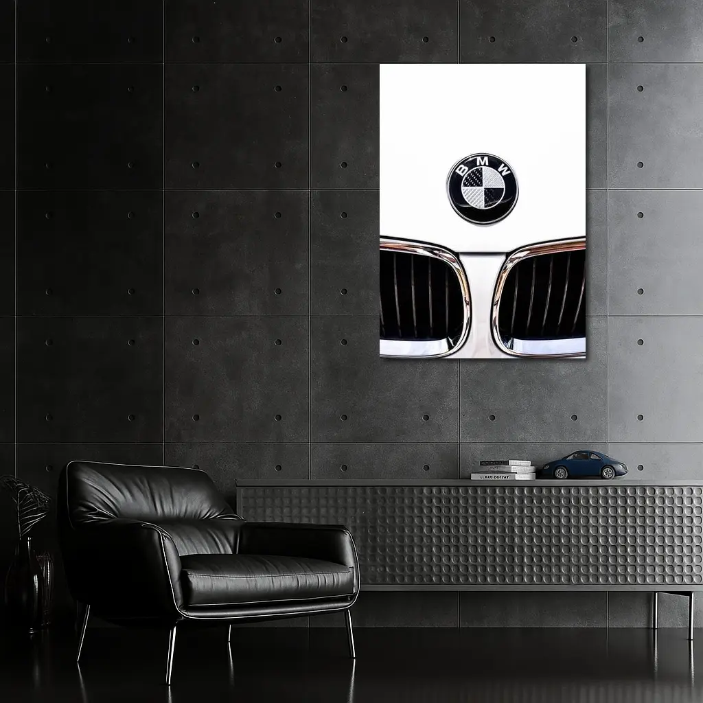 BMW Carbon Badge Chrome Kidney Grille White – Wall Art