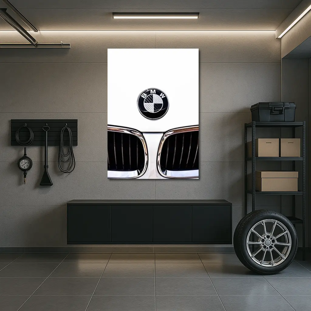 BMW Carbon Badge Chrome Kidney Grille White – Wall Art