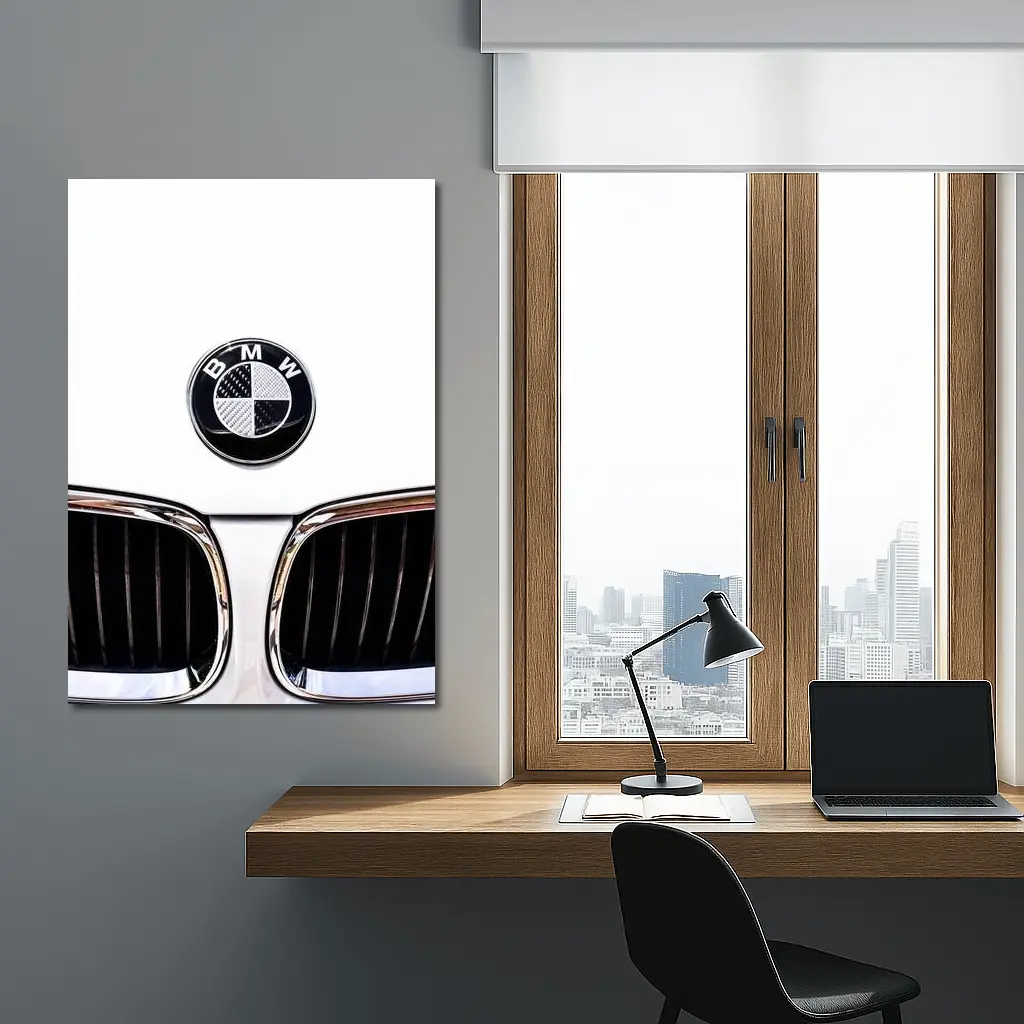 BMW Carbon Badge Chrome Kidney Grille White – Wall Art