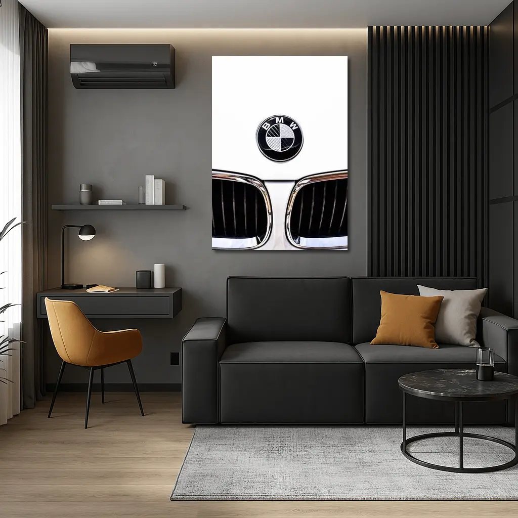 BMW Carbon Badge Chrome Kidney Grille White – Wall Art