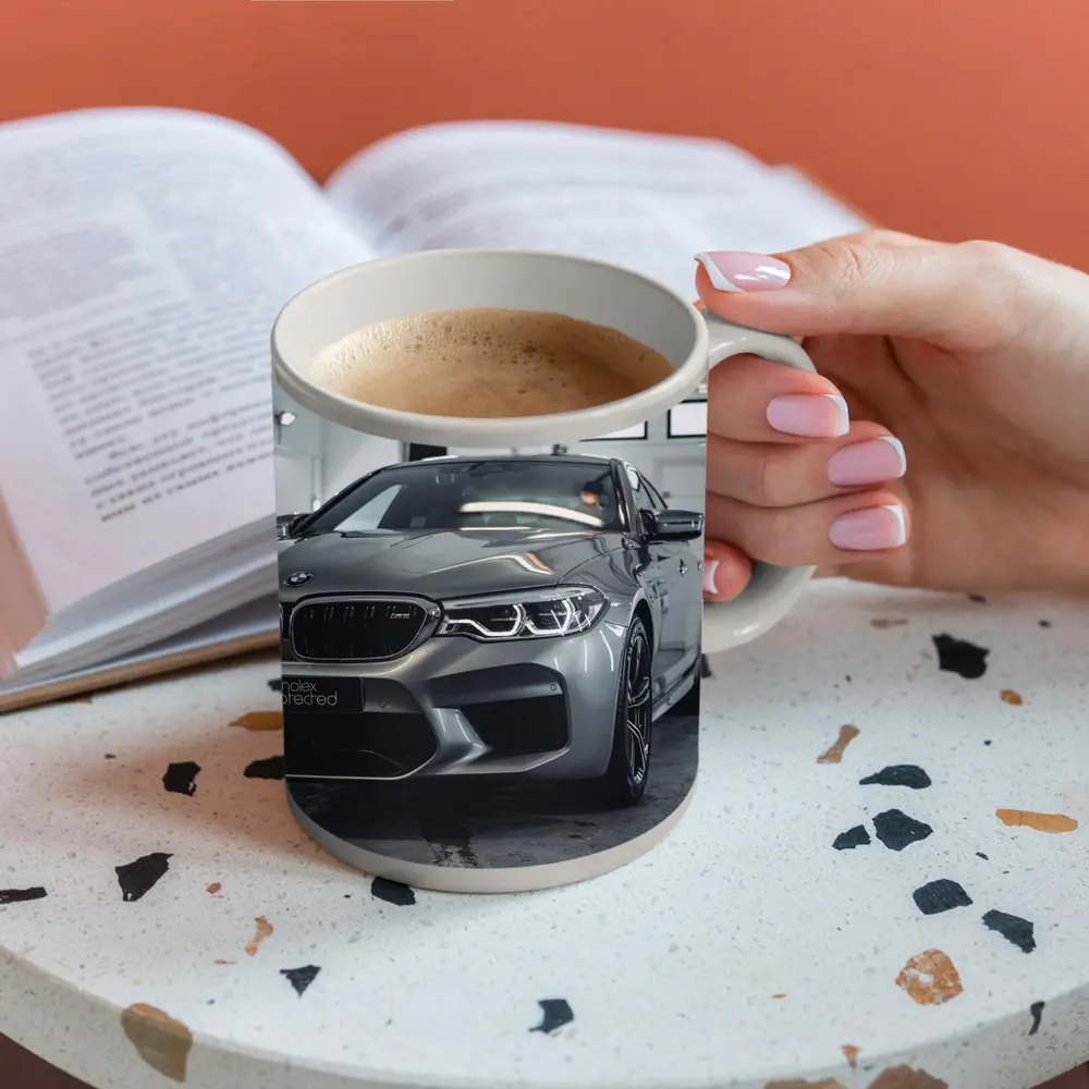 BMW M5 Gray Sedan Garage Close Up – Mugs