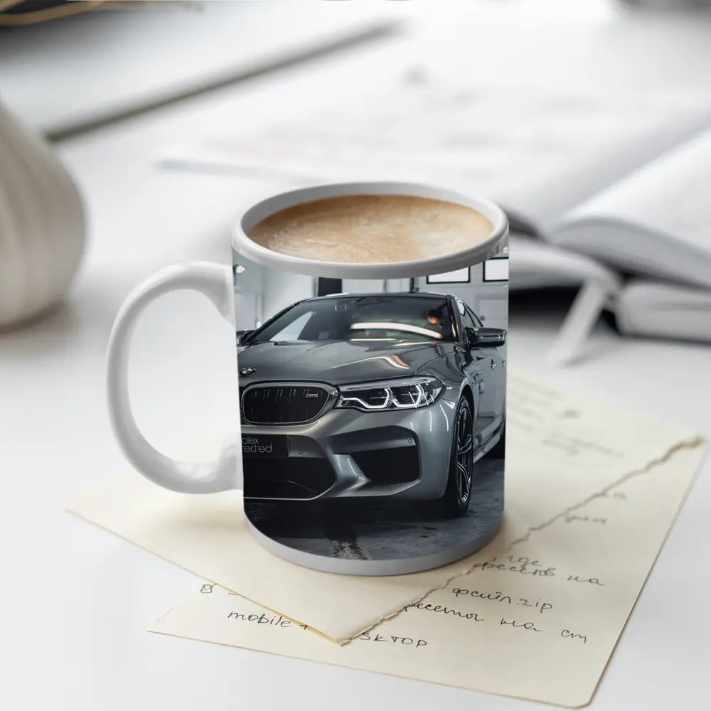 BMW M5 Gray Sedan Garage Close Up – Mugs