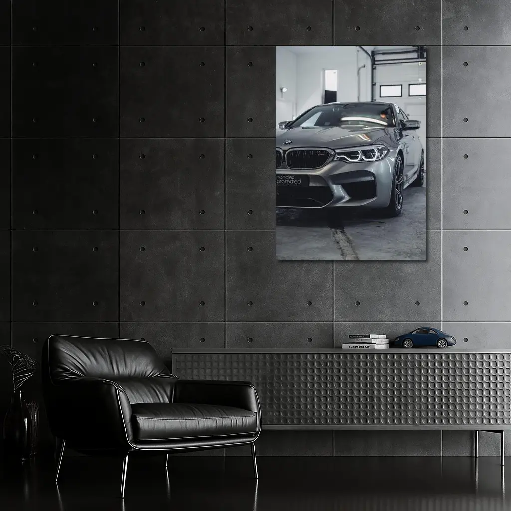 BMW M5 Gray Sedan Garage Close Up – Wall Art