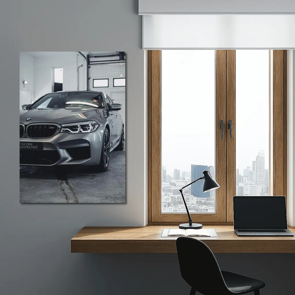 BMW M5 Gray Sedan Garage Close Up – Wall Art