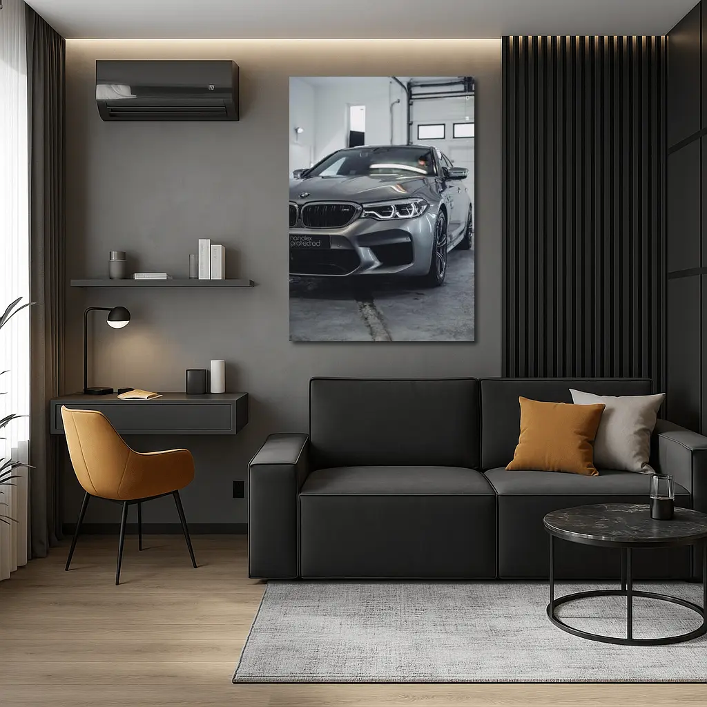 BMW M5 Gray Sedan Garage Close Up – Wall Art