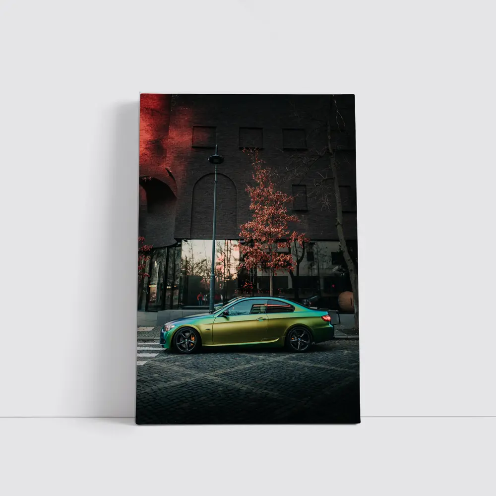 BMW M3 Green Wrap Urban Street Scene – Wall Art