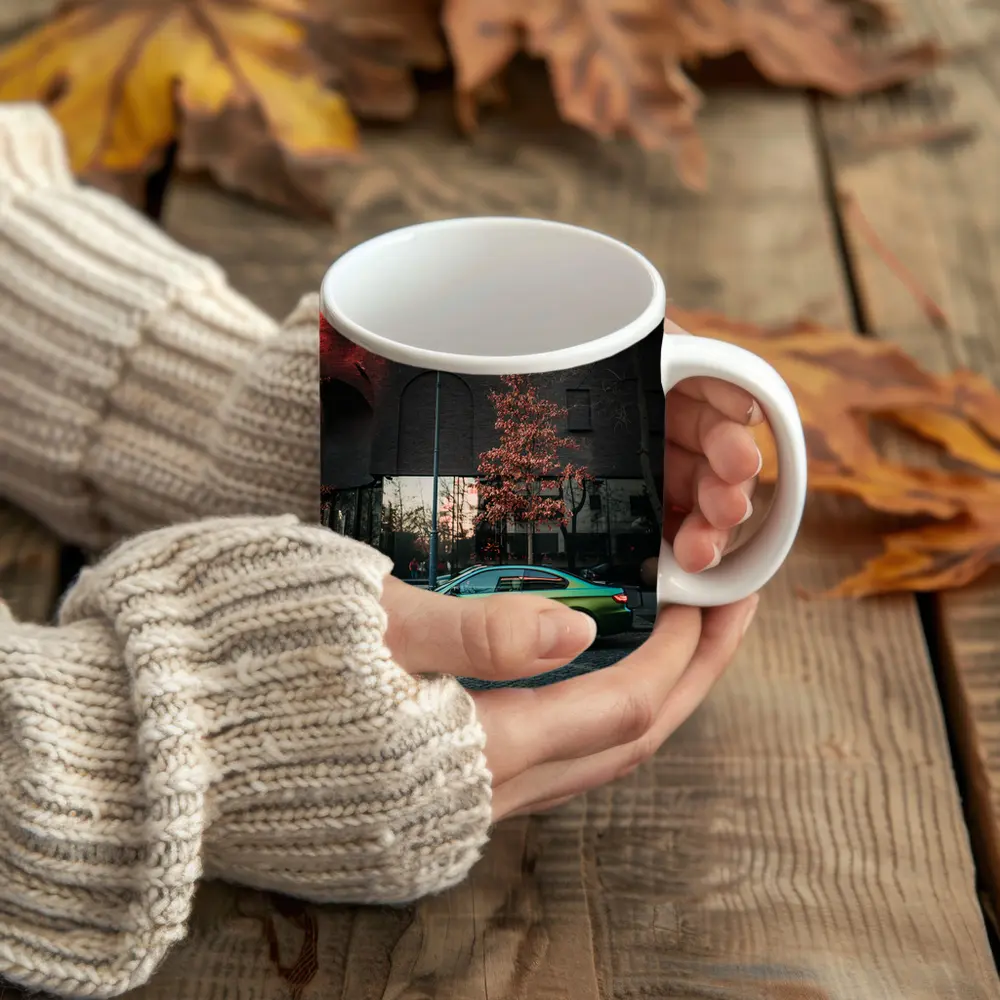 BMW M3 Green Wrap Urban Street Scene – Mugs