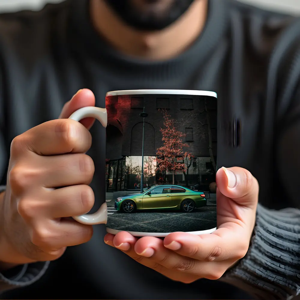 BMW M3 Green Wrap Urban Street Scene – Mugs