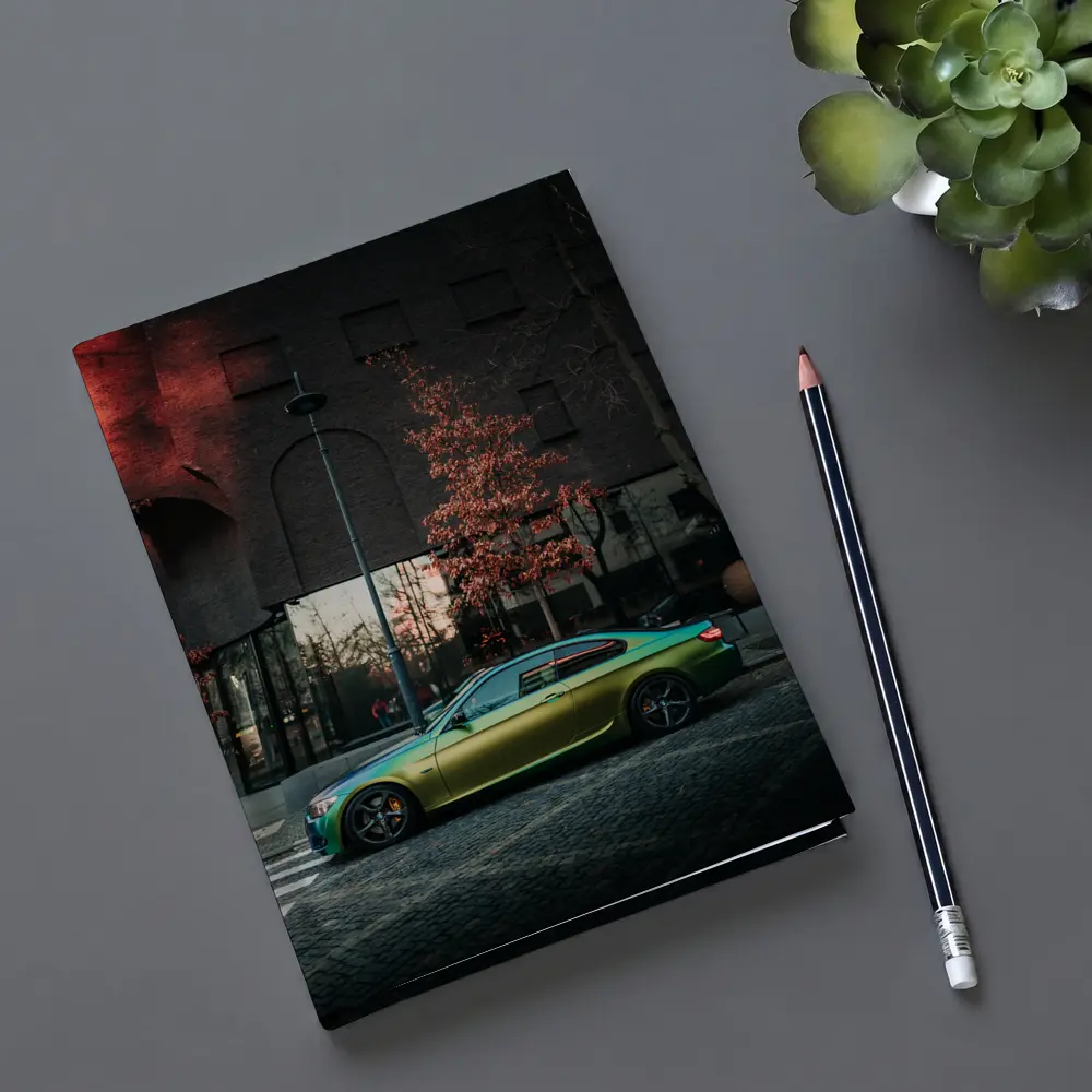 BMW M3 Green Wrap Urban Street Scene – Notebooks