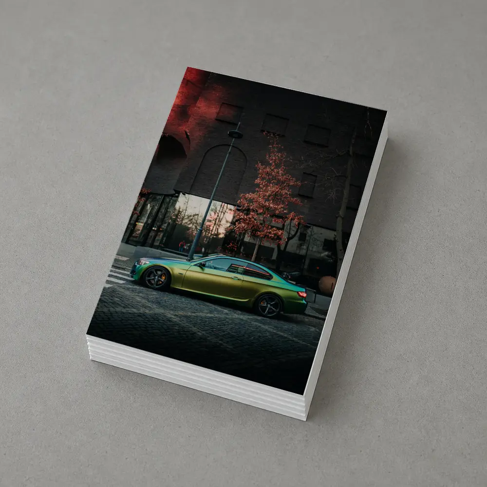 BMW M3 Green Wrap Urban Street Scene – Postcards