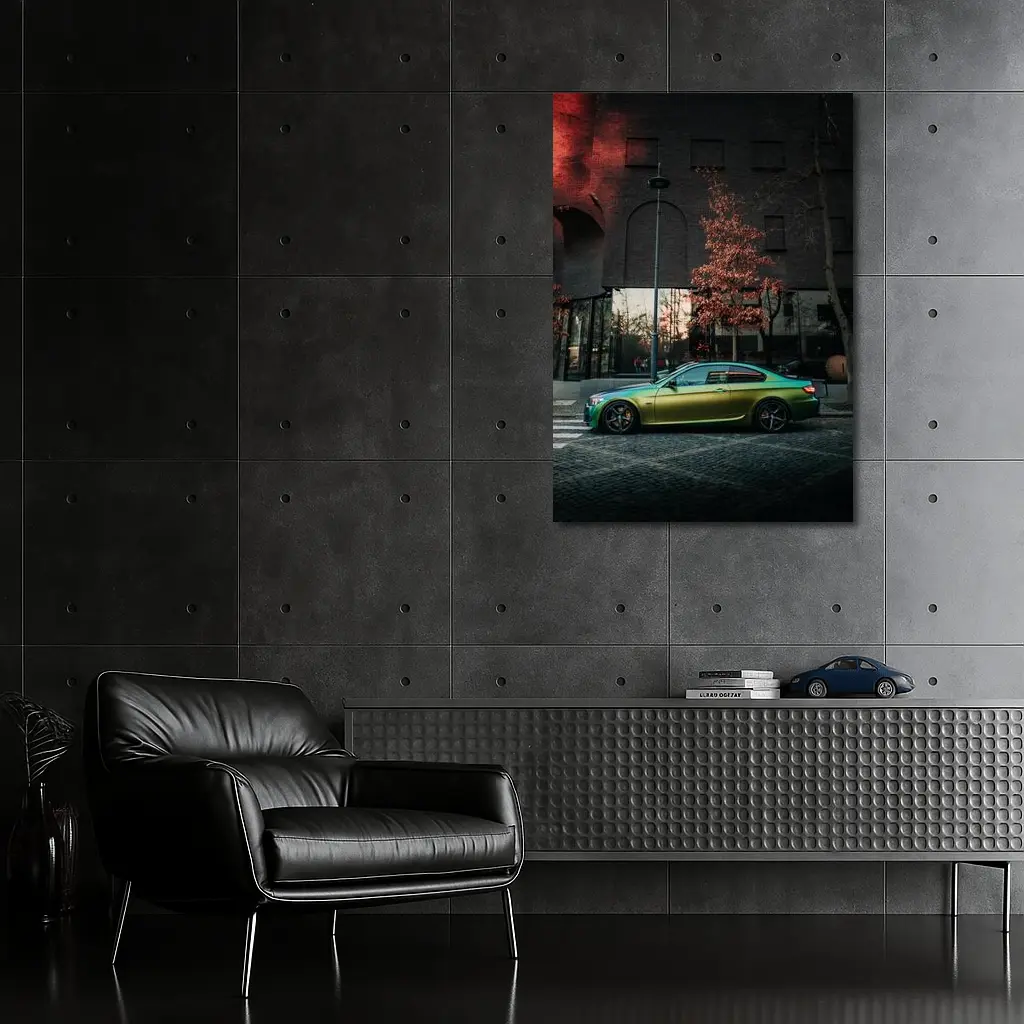 BMW M3 Green Wrap Urban Street Scene – Wall Art