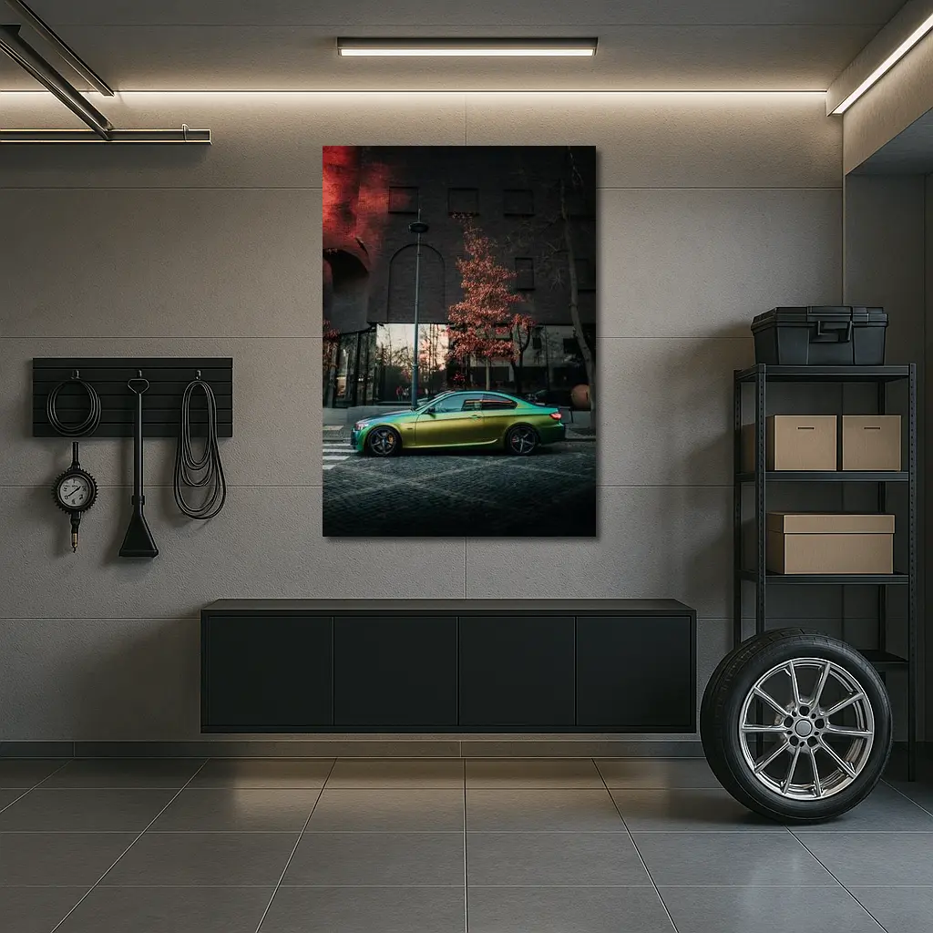 BMW M3 Green Wrap Urban Street Scene – Wall Art