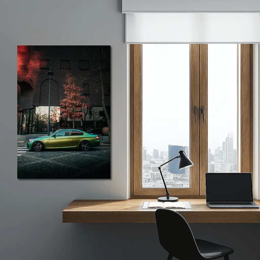 BMW M3 Green Wrap Urban Street Scene – Wall Art
