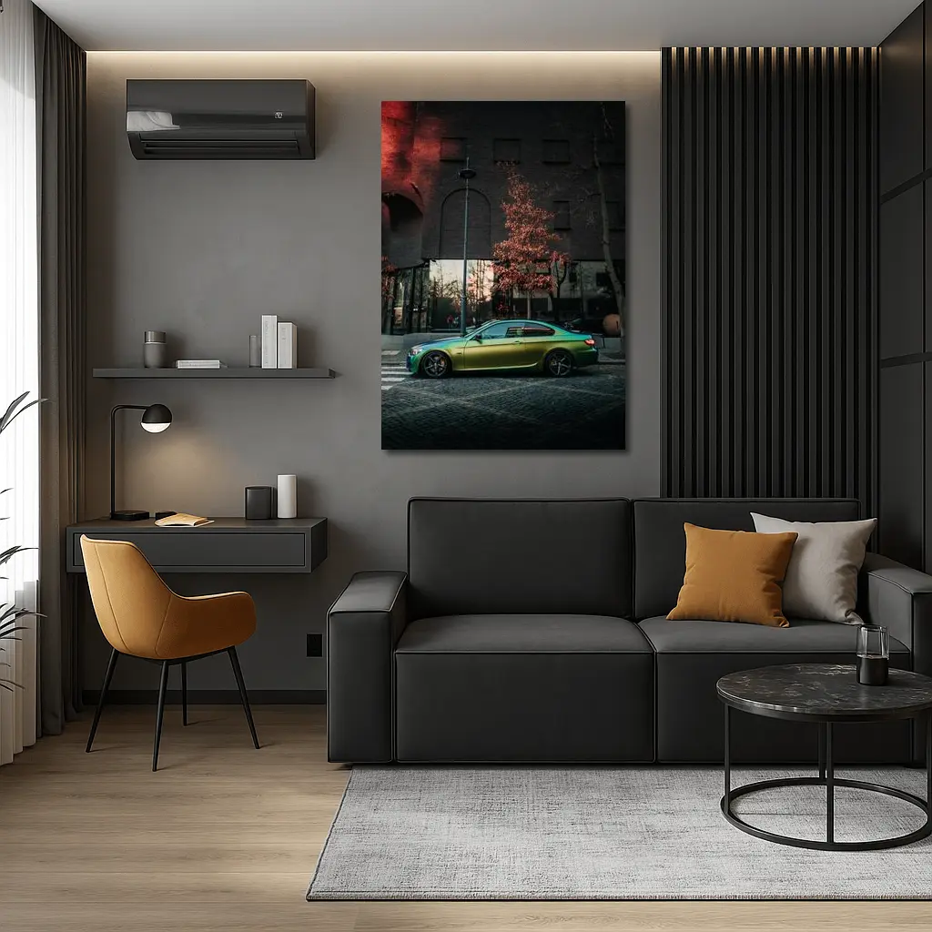 BMW M3 Green Wrap Urban Street Scene – Wall Art