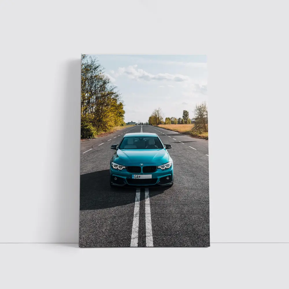 BMW 4 Series Teal Open Road Front View – Wall Art