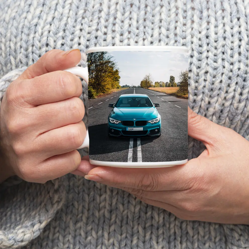BMW 4 Series Teal Open Road Front View – Mugs