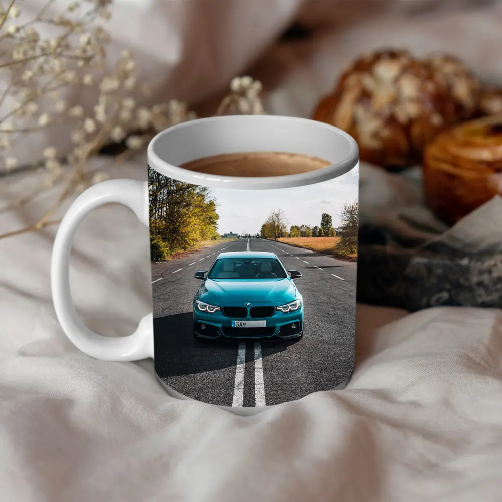 BMW 4 Series Teal Open Road Front View – Mugs