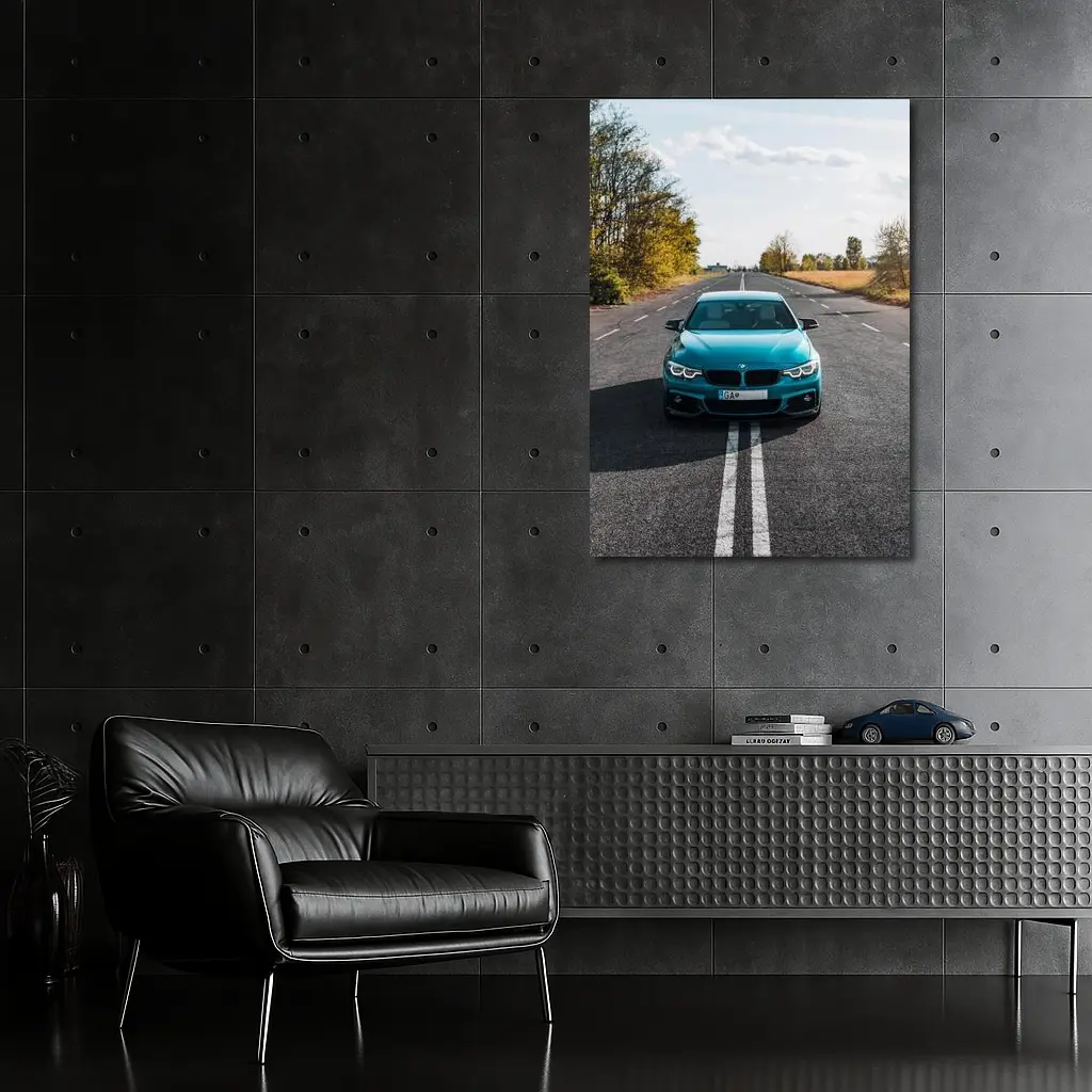 BMW 4 Series Teal Open Road Front View – Wall Art