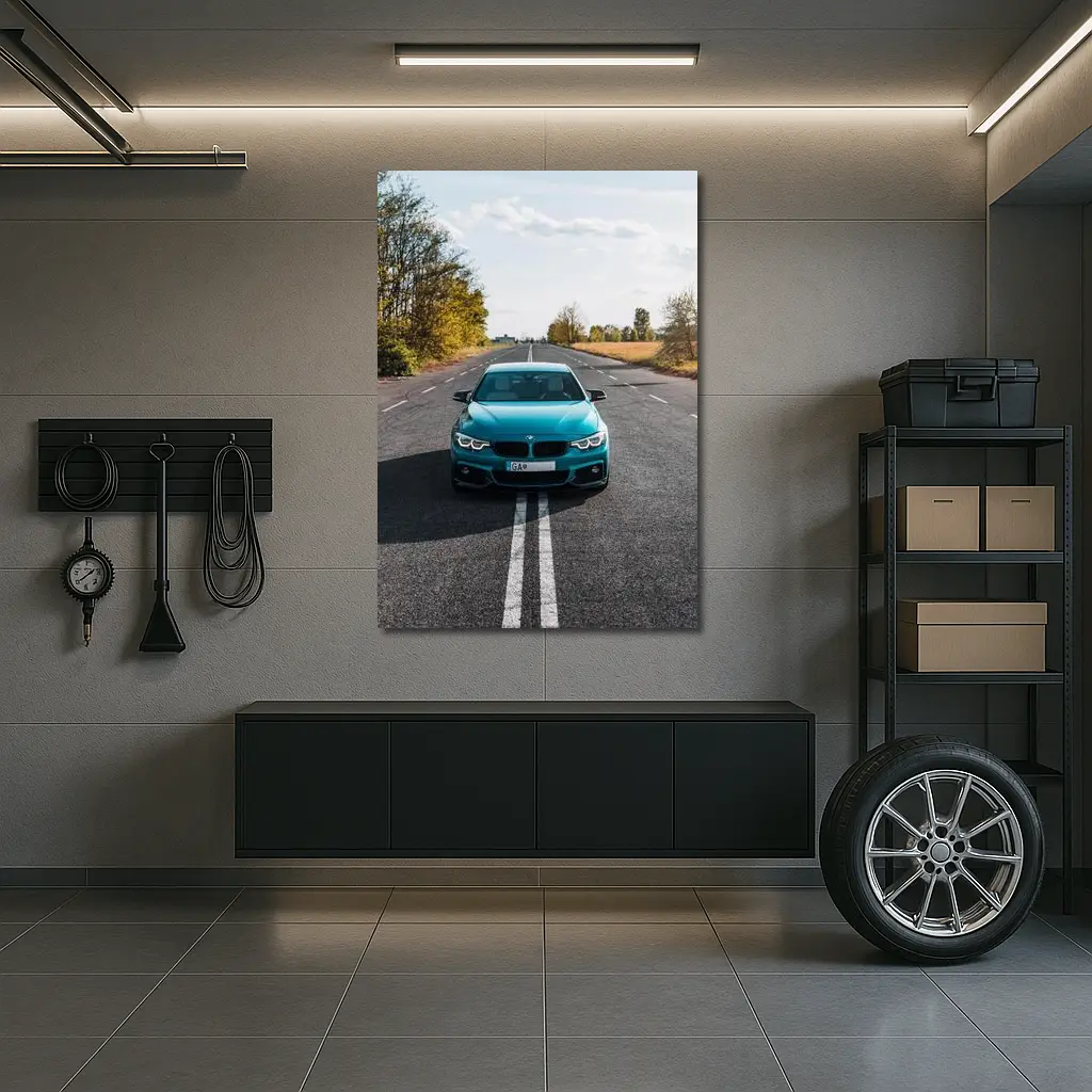 BMW 4 Series Teal Open Road Front View – Wall Art