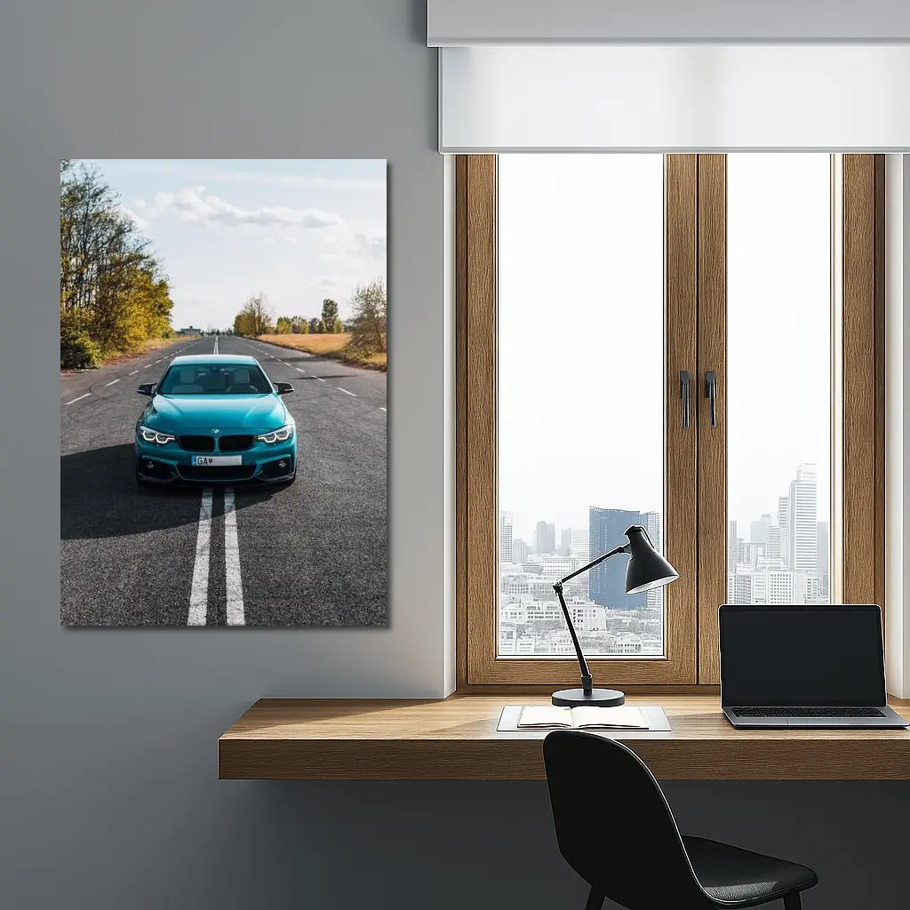 BMW 4 Series Teal Open Road Front View – Wall Art
