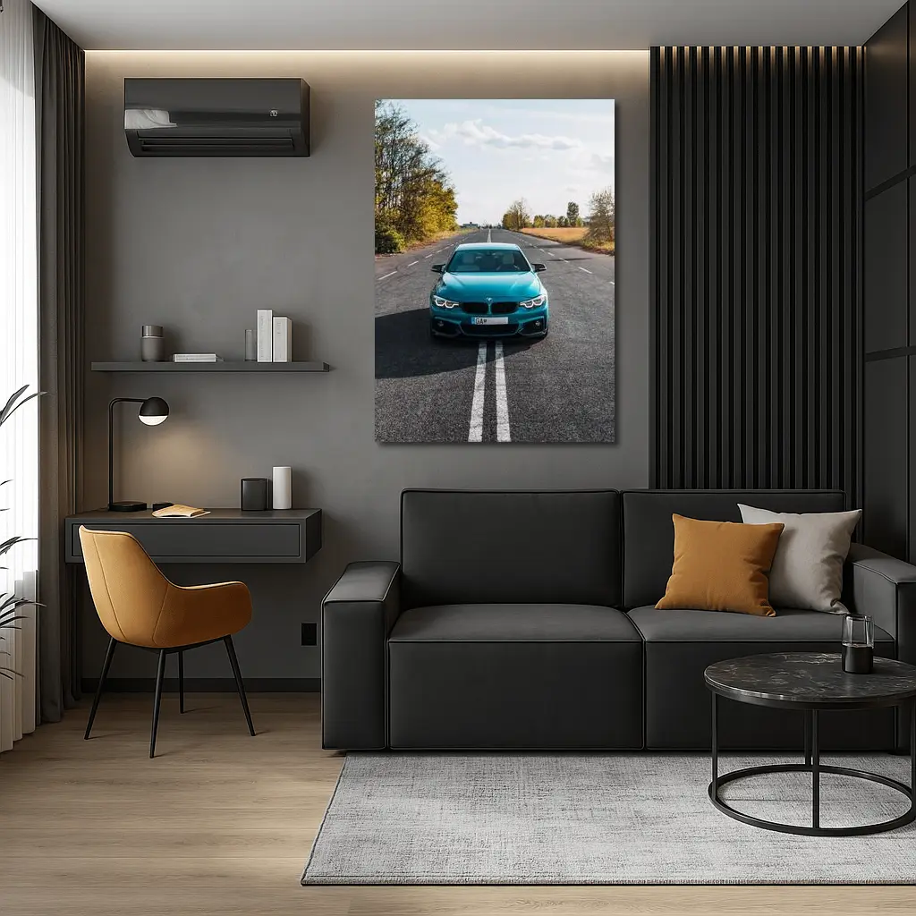 BMW 4 Series Teal Open Road Front View – Wall Art