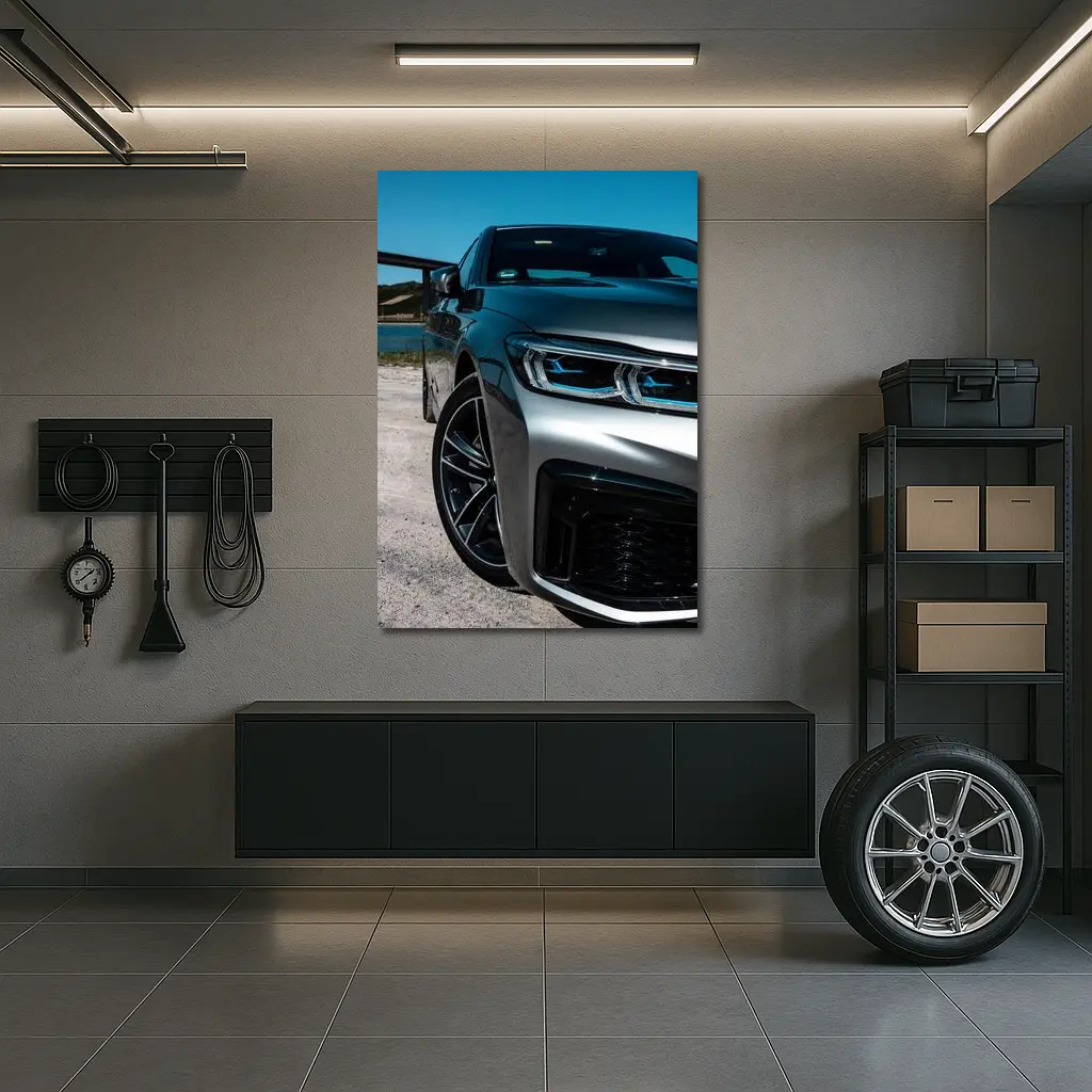 BMW Five Series Silver Front Sandy Shore – Wall Art