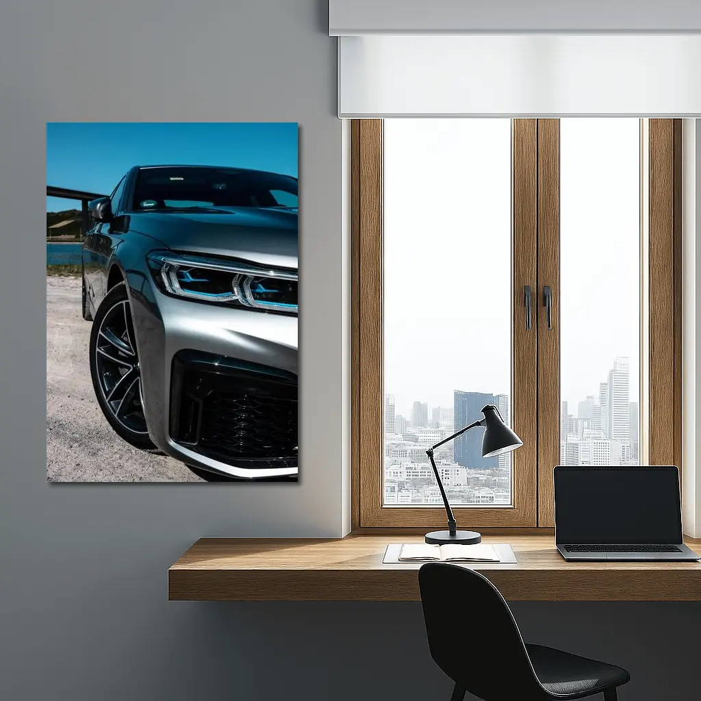 BMW Five Series Silver Front Sandy Shore – Wall Art