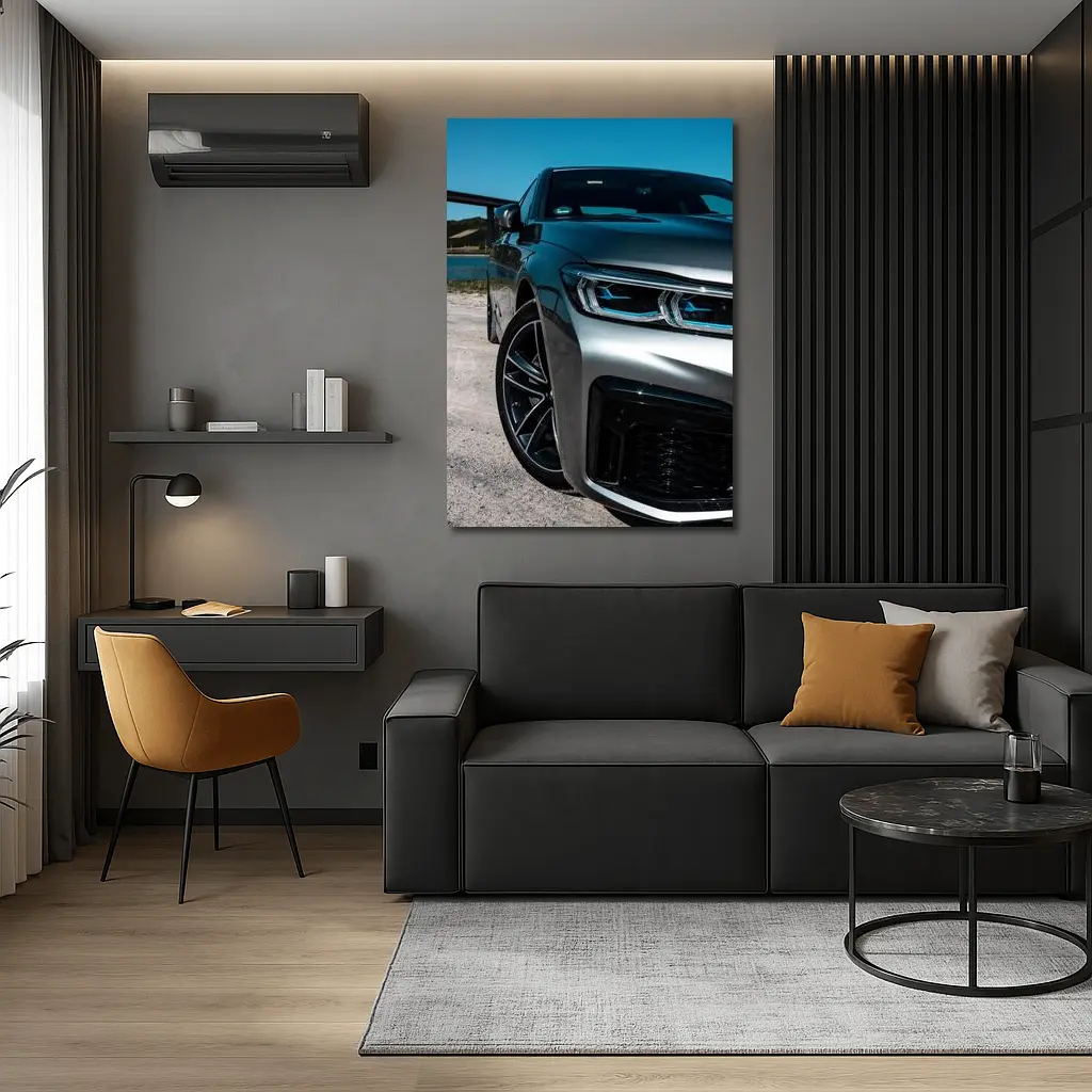 BMW Five Series Silver Front Sandy Shore – Wall Art