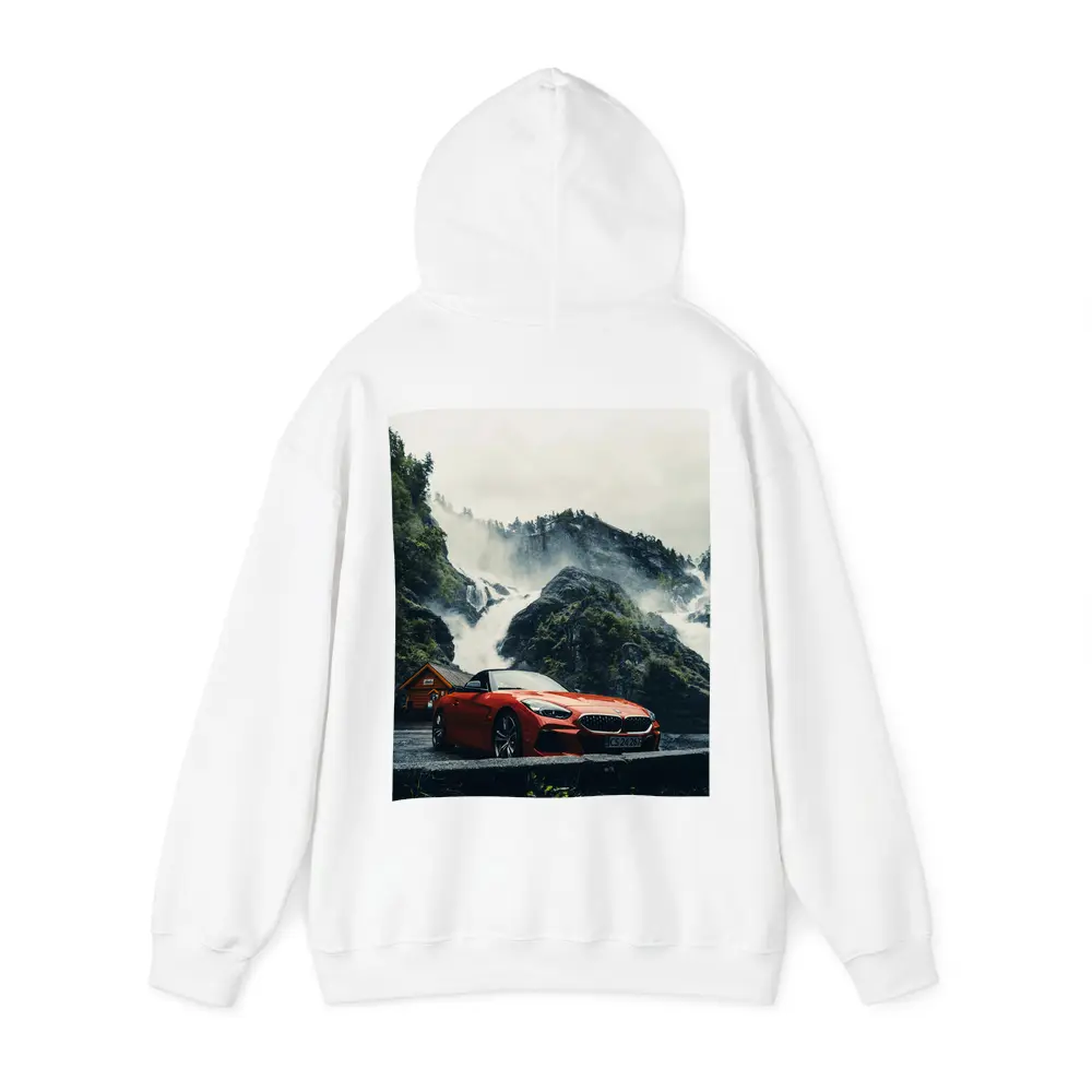 BMW Z4 Red Roadster Misty Waterfall Background – Hoodies