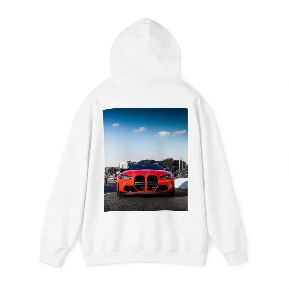 BMW M4 Red Front View City Street – Hoodies