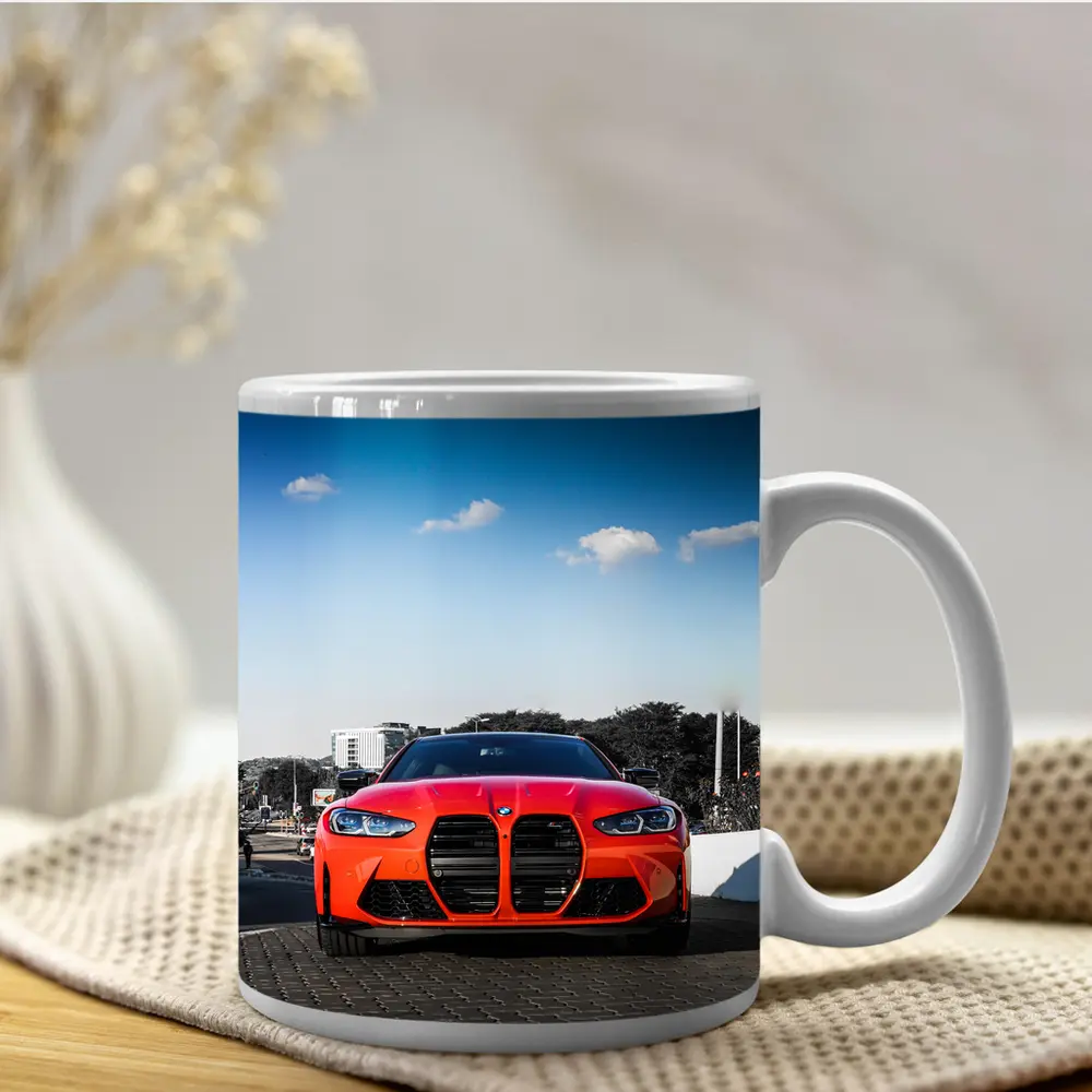 BMW M4 Red Front View City Street – Mugs