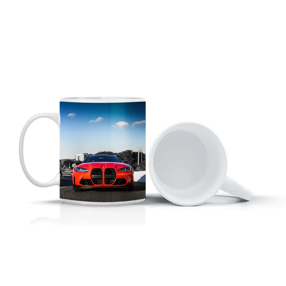 BMW M4 Red Front View City Street – Mugs